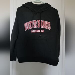 SHEIN Black Outer Banks Pull on Hoodie with Red Accents. Front Pocket